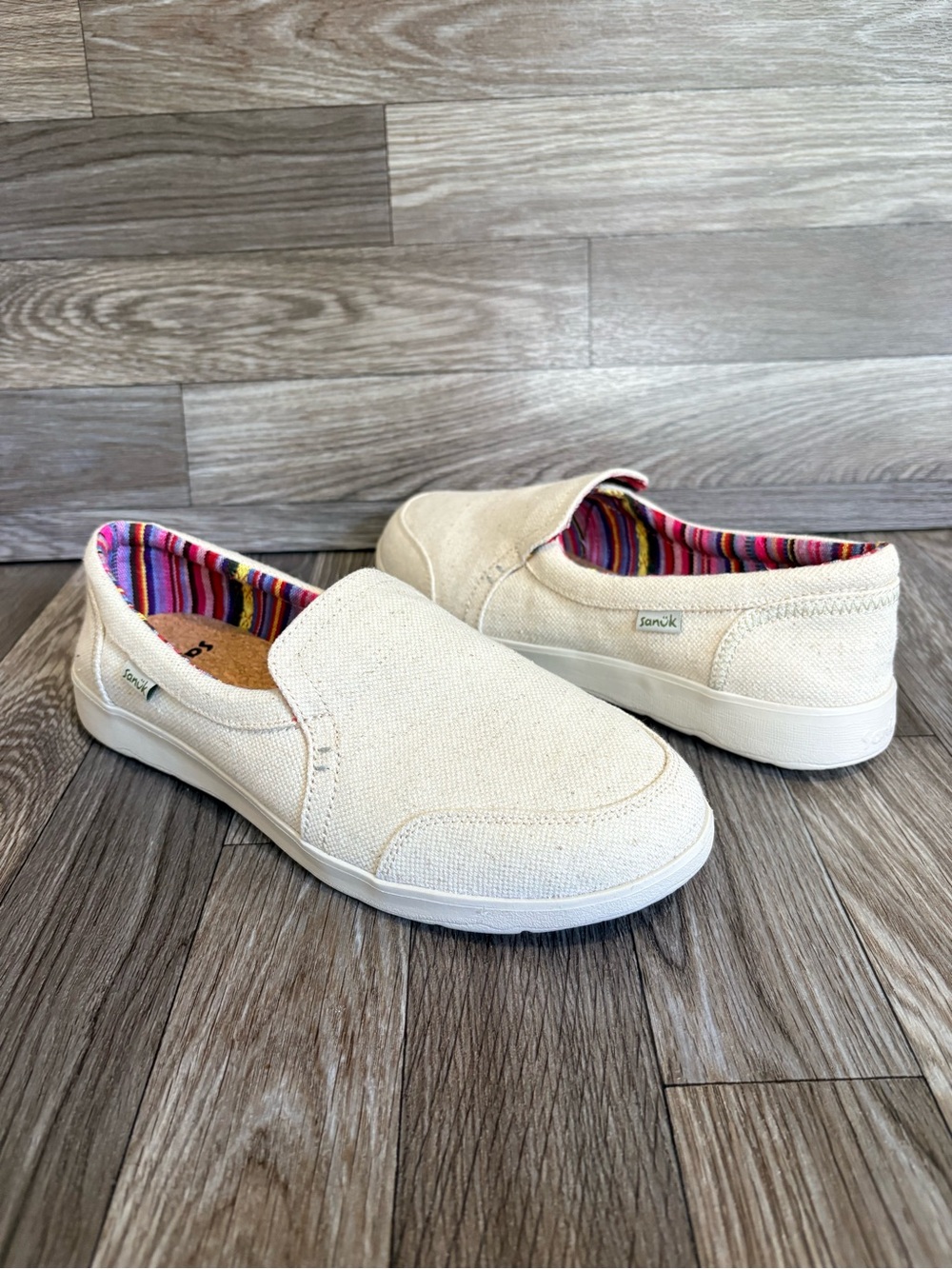 Sanuk Sidewalk Surfer Lite 2 Sl Slip On Shoe Oatmilk Cream Womens 1152151 Sz 8.5